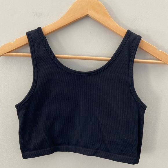 Aerie Black Ribbed Seamless Built in Bra Liner Cropped Tank Top Bralette - Picture 3 of 5